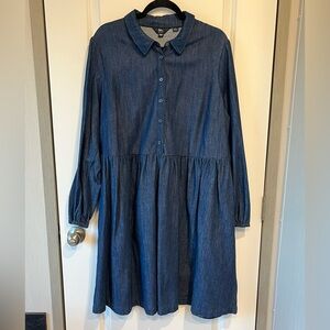 Boden Denim Long Puff Sleeve Above Knee Dress Size 16/18Long Casual Modest